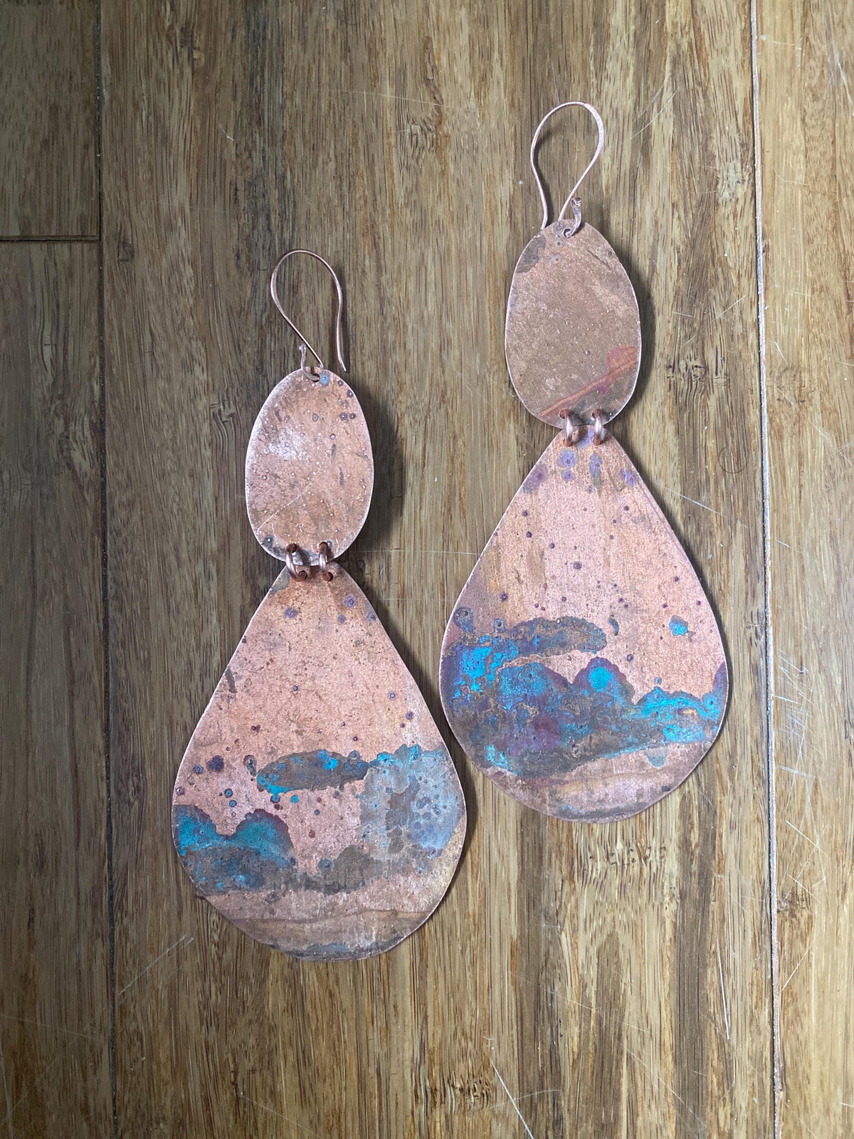 Modern Splattered Patina Statment Earrings