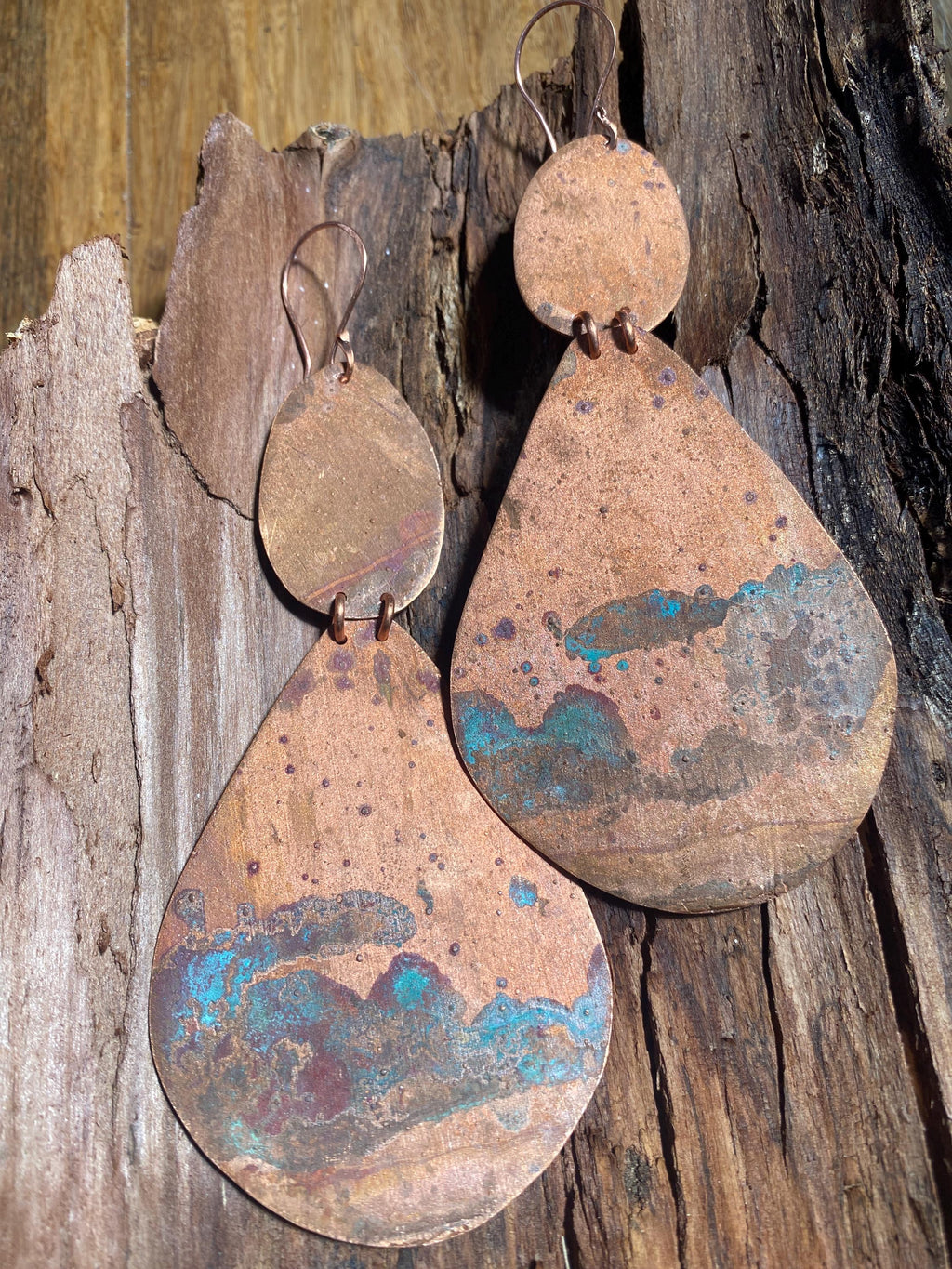 Modern Splattered Patina Statment Earrings